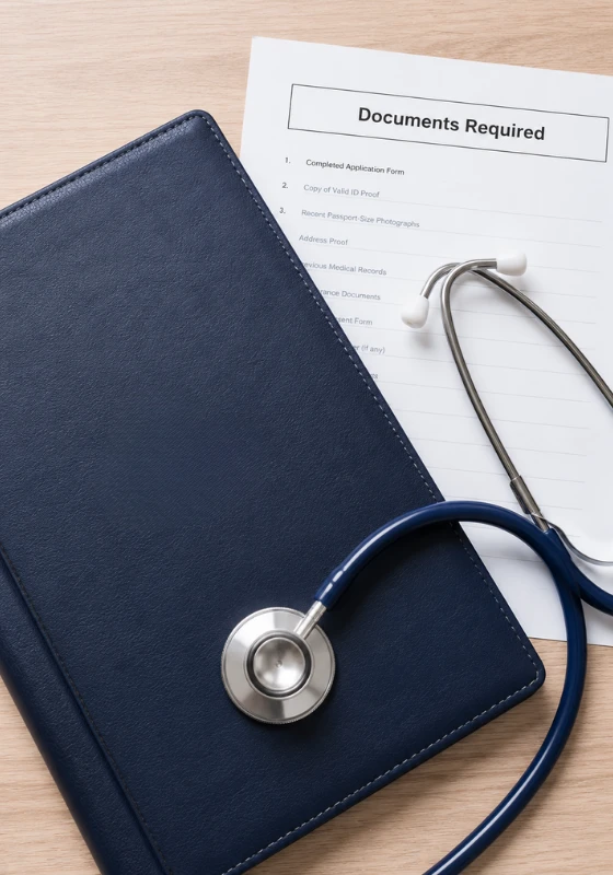 Documents checklist for MBBS admission in Georgia including NEET scorecard, passport, academic certificates, visa paperwork, and medical documents for Indian students.