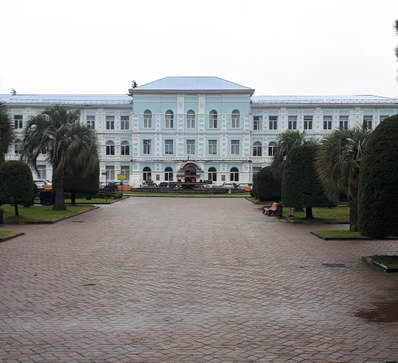 Batumi Shota Rustaveli State University historic campus building in Georgia with manicured gardens, highlighting one of the top universities in Georgia for MBBS for Indian students.
